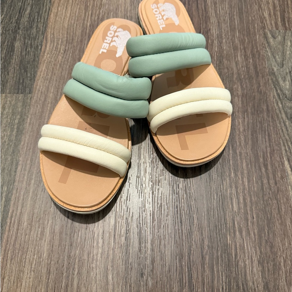 Sorel Women's Ella II Puff Slide Sandal (safari, chalk)